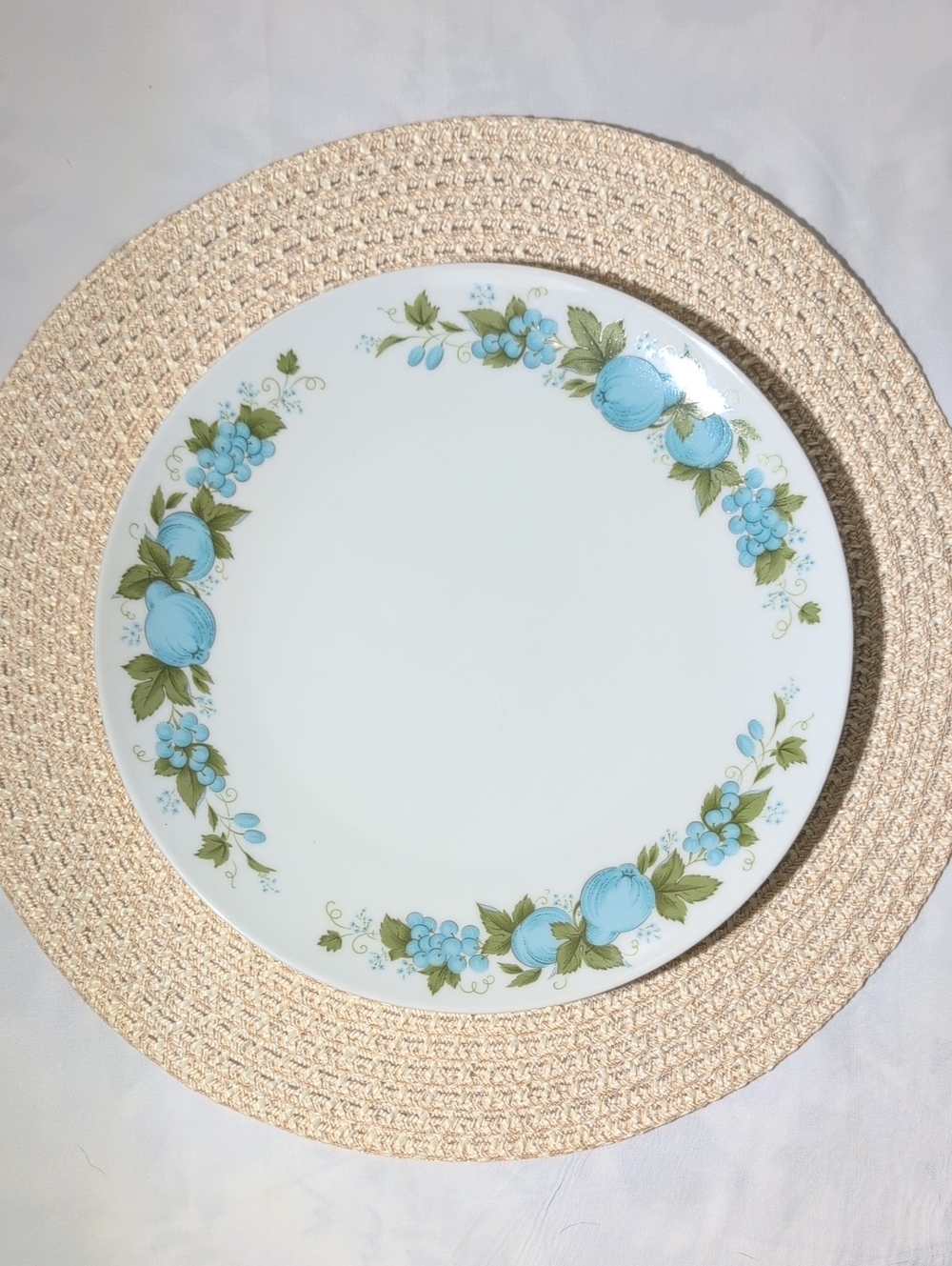 Vintage Noritake Blue Orchard 10.5" Dinner Plate Mid-Century Blue Fruit Grapes
